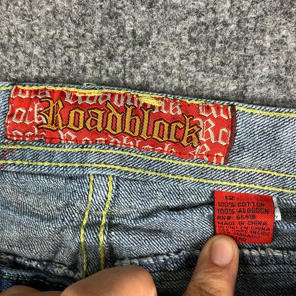 Roadblock Jean Shorts Boys Size 12 Blue Denim Cargo Distressed Utility Pockets - Picture 2 of 8